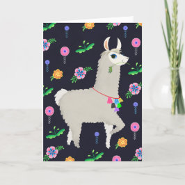 Tarjeta Llama con cumpleaños de flores