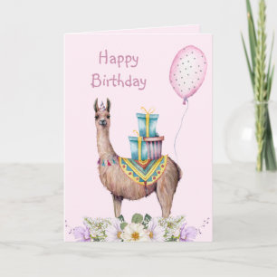Tarjeta Llama con regalos