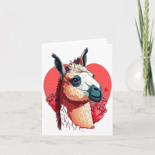Tarjeta Llama Cute Alpaca Valentines Day Animal  (Anverso)