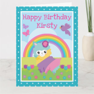 Tarjeta Llama de Arcoíris de Primavera Floral y Cumpleaños