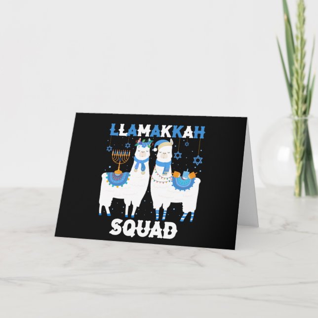 Tarjeta Llama de Hanukkah Feliz Navidad Llamakah Squad Lin (Anverso)