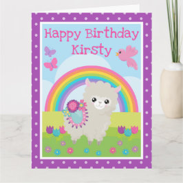 Tarjeta Llama de Primavera Floral y Cumpleaños de Arcoíris