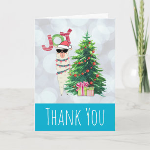Tarjeta Llama en Bokeh Plateado y Agradecimiento de Navida