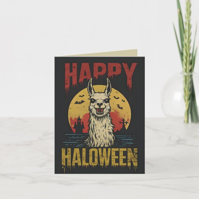Tarjeta Llama escalofriante feliz de Halloween (Anverso)