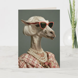 Tarjeta Llama Fashionista con Perlas y Gafas de Sol