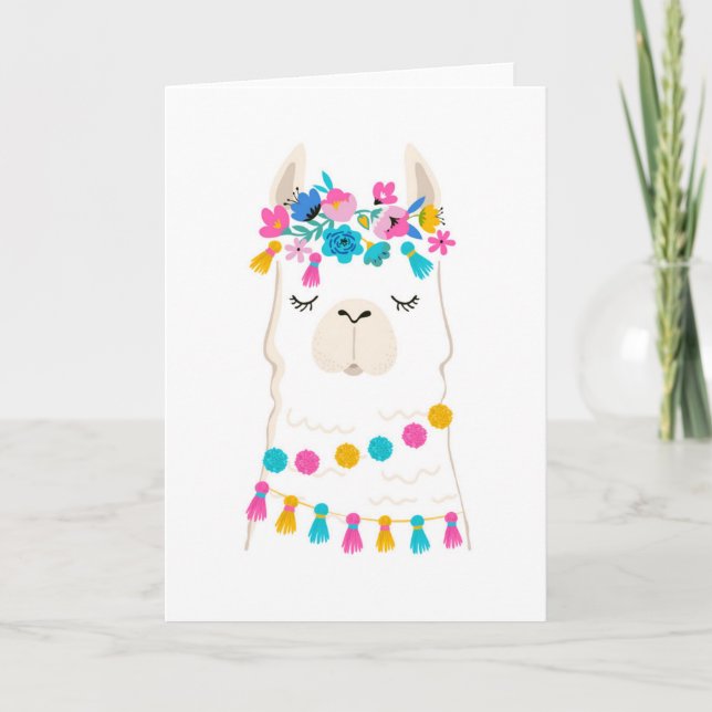 Tarjeta Llama floral cute (Anverso)