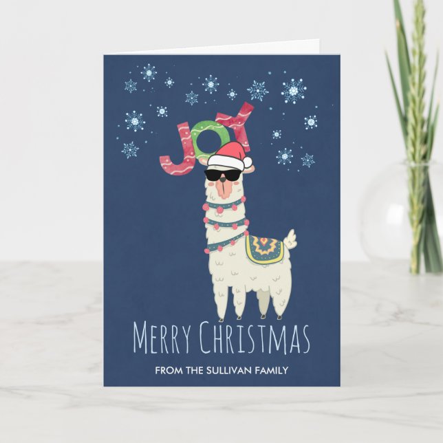Tarjeta Llama genial con sombrero de Santa con Navidad de  (Anverso)