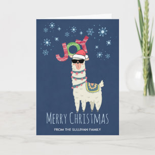 Tarjeta Llama genial con sombrero de Santa con Navidad de 