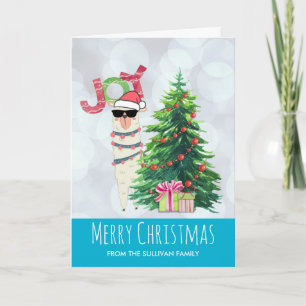Tarjeta Llama Guay a Navidades Silver Bokeh y Blue Icy
