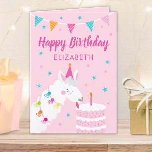 Tarjeta Llama nombre personalizado Pink Happy Birday