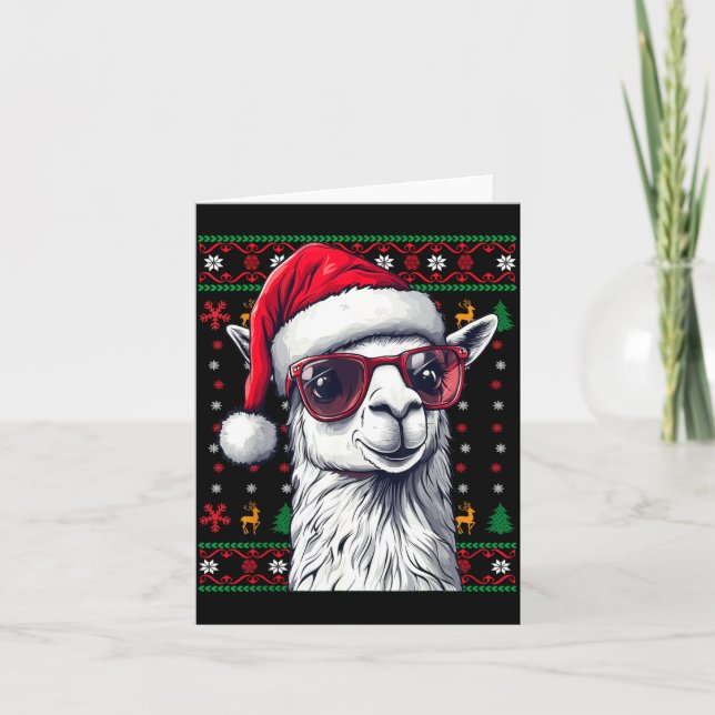 Tarjeta Llama Santa Hat Ugly Christmas Funny Holiday Llama (Anverso)