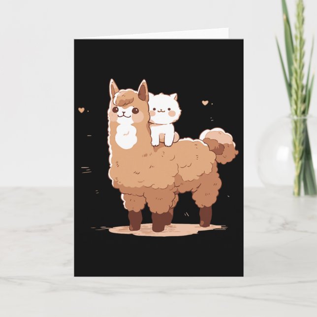 Tarjeta Llama y gato lindos  (Anverso)