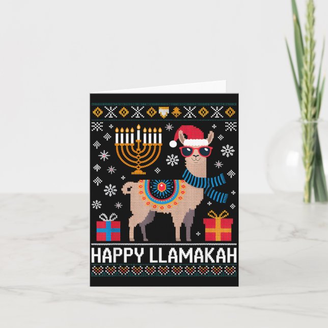 Tarjeta Llamakah Divertida Feliz Llama Con Menorah  (Anverso)