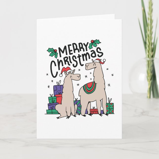 TARJETA LLAMAS DE NAVIDAD CON SOMBREROS (Anverso)