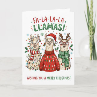 Tarjeta Llamas divertidas de Navidad – Fa La La Llamas