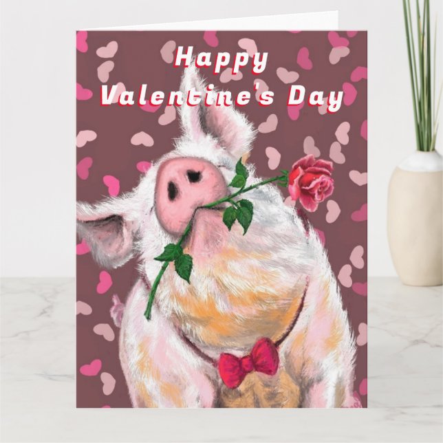 Tarjeta llamativa del día de San Valentín con cerd (Anverso)