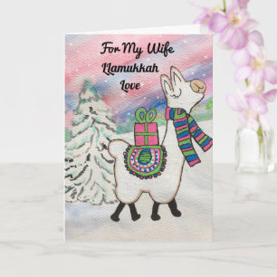 Tarjeta Llamukkah por mi esposa feliz feriado de Hanukkah