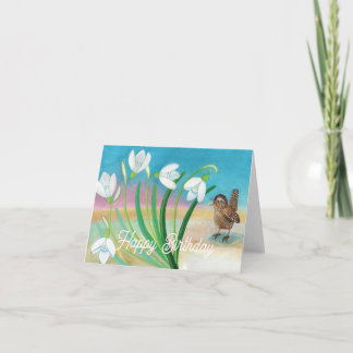 Tarjeta Llega la primavera - Pájaro reyezuelo y campanilla