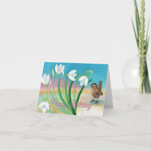 Tarjeta Llega la primavera - Pájaro Troglodita y campanill