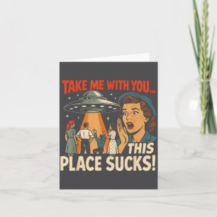 Tarjeta Llévame Contigo Divertido Humor Retro Ovni Alien