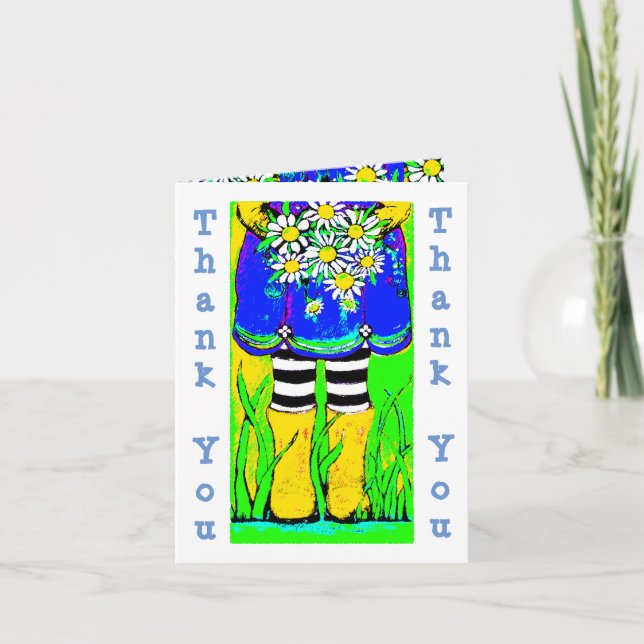 Tarjeta Lluvia amarilla Boots Daisies Springtime Gracias a (Anverso)