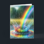 Tarjeta Lluvia de arcoíris de aniversario salpicando en un<br><div class="desc">Arcos de arcoíris vibrantes descienden para salpicar en una piscina de agua,  creando una explosión colorida mientras caen gotas de lluvia alrededor.
El texto se puede cambiar.</div>
