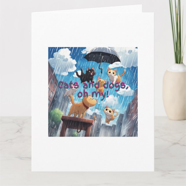 Tarjeta Lluvia De Gatos Y Perros (Anverso)