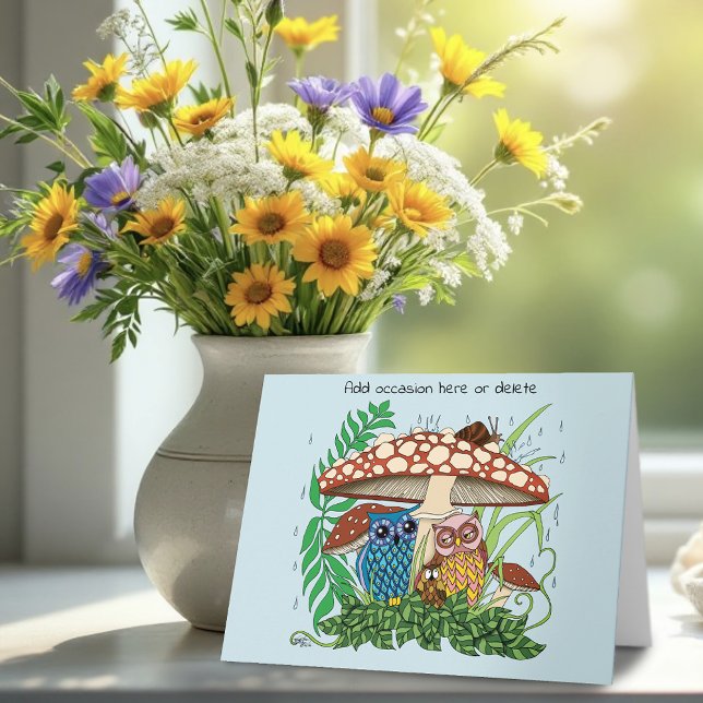 Tarjeta Lluvia en hongos de la familia Cute Owl (Subido por el creador)
