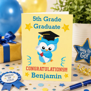 Tarjeta ¡Lo Lograste, Graduado! Búho Azul 5to Grado