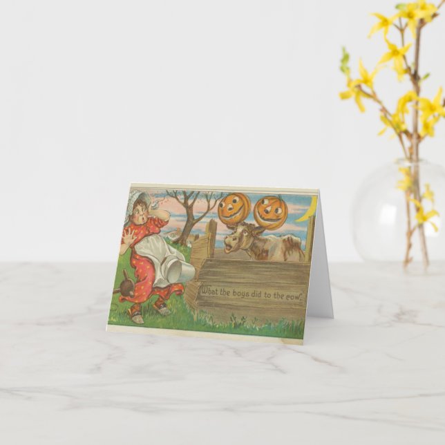 Tarjeta Lo que los chicos le hicieron a la vaca Halloween  (flor amarilla)