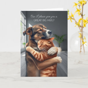 Tarjeta Lo siento Gran Abrazo Gato y Perro Disculpa
