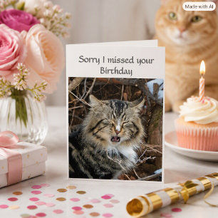Tarjeta Lo siento, me perdí tu cumpleaños Gato Bosque Noru