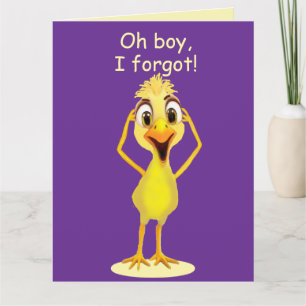 Tarjeta Lo siento, pequeño pollo, cumpleaños morado atrasa