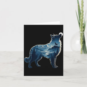 Tarjeta Lobo arte de exposición forestal en la montaña ilu
