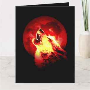 Tarjeta Lobo Aullador en Noche Roja