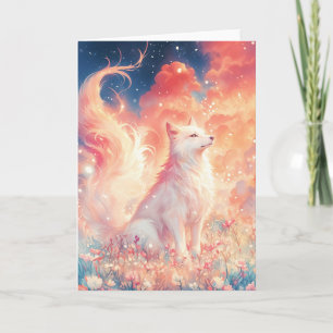Tarjeta Lobo bajo el cielo estrellado nublado