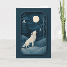 Lobo Blanco Aullador Bajo la Luz de la Luna Tarjet