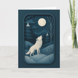 Tarjeta Lobo Blanco Aullador Bajo la Luz de la Luna Tarjet