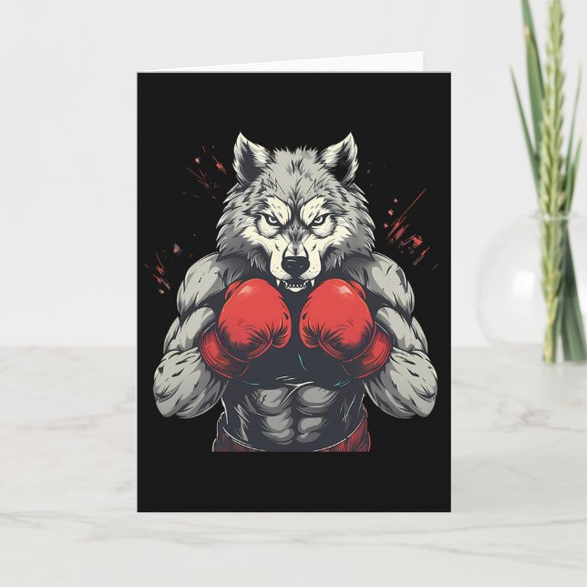 Tarjeta Lobo boxeador con guantes de boxeo kickboxing dive (Anverso)