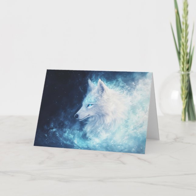 Tarjeta Lobo Brillante en un Sueño Celestial (Anverso)