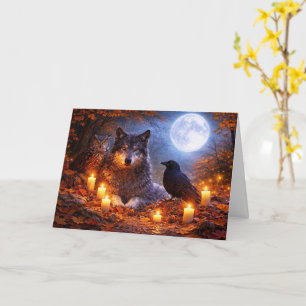 Tarjeta Lobo, Búho, Cuervo, Luna y Velas del Equinoccio de