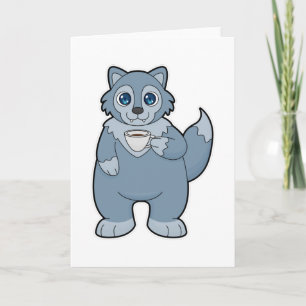 Tarjeta Lobo con taza de café