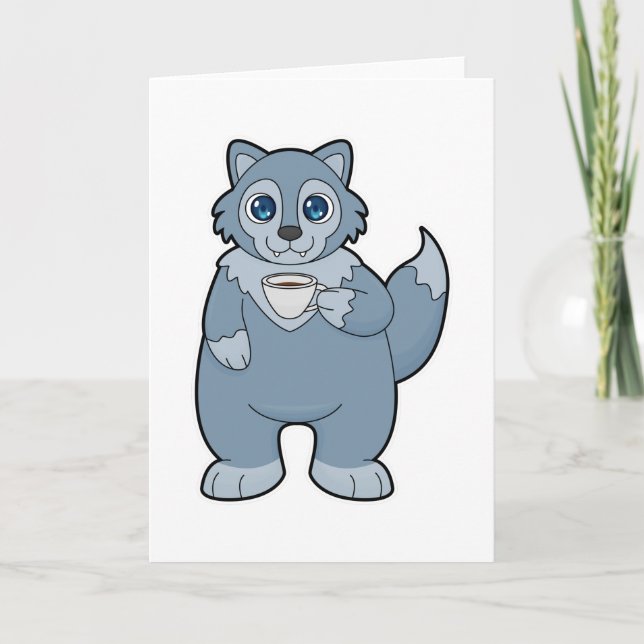 Tarjeta Lobo con taza de café (Anverso)