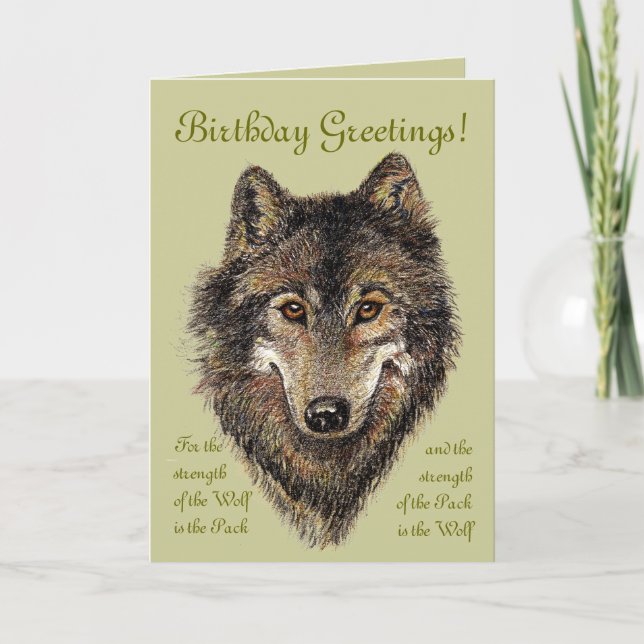 Tarjeta Lobo de Cumpleaños, Lobos y Cita, Animal, (Anverso)