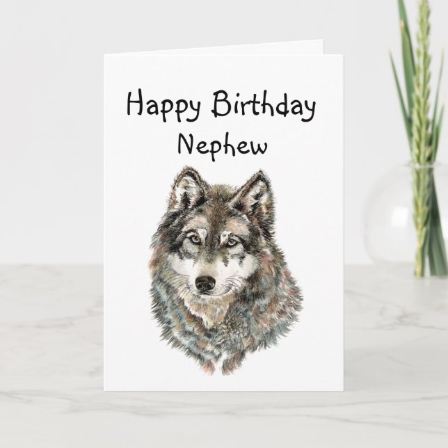 Tarjeta Lobo de humor de sobrino feliz cumpleaños, lobos (Anverso)