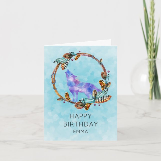 Tarjeta Lobo de la acuarela con un cumpleaños de la (Anverso)