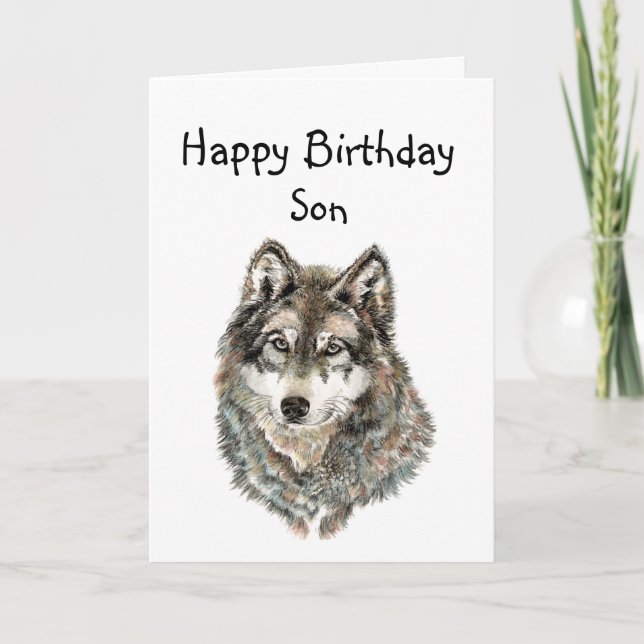 Tarjeta Lobo del humor del hijo del feliz cumpleaños, (Anverso)
