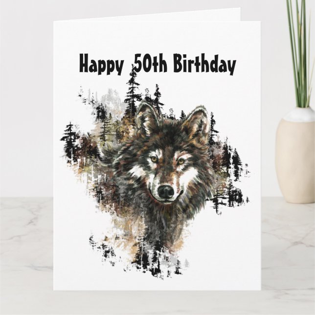 Tarjeta Lobo divertido, 50.o de cincuenta cumpleaños, (Anverso)