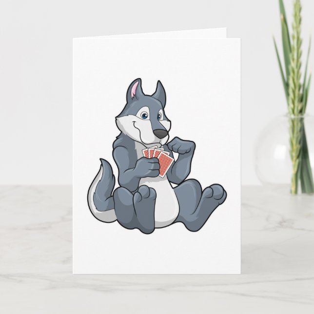 Tarjeta Lobo jugando póquer con cartas de póquer (Anverso)