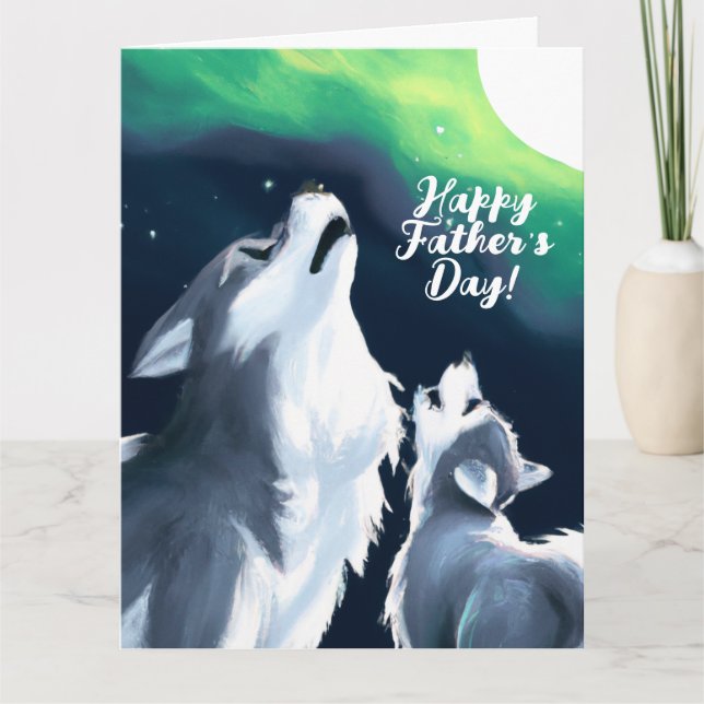 Tarjeta Lobo lindo y cachorro en pleno día del padre de la (Anverso)